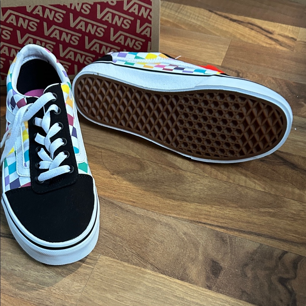 Vans Colorful Checkered Sneakers with Black and White Accents - Picture 3 of 5